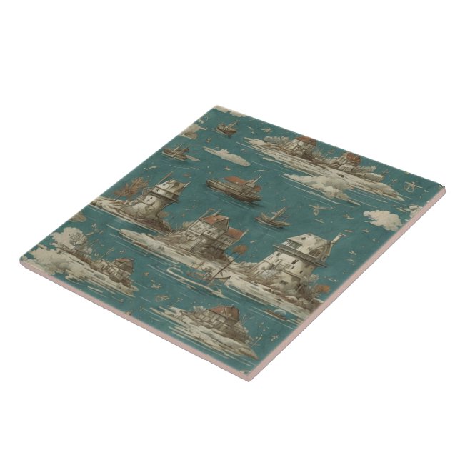 Azulejo Pintura náutica de aceite para los paisajes marino (Lado)