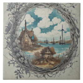 Azulejo Pintura náutica de aceite para los paisajes marino