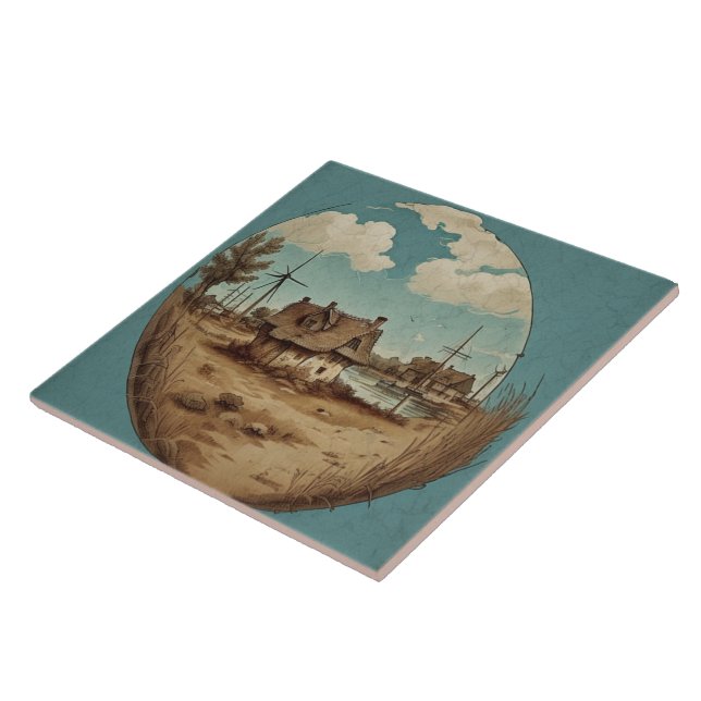 Azulejo Pintura náutica de aceite para los paisajes marino (Lado)