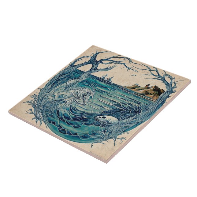 Azulejo Pintura náutica de aceite para los paisajes marino (Lado)