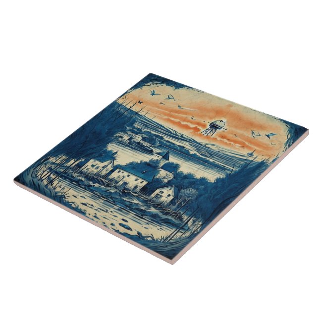 Azulejo Pintura náutica de aceite para los paisajes marino (Lado)