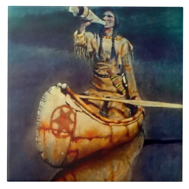 Azulejo Pintura occidental de N C Wyeth "La llamada de alc (Frente)
