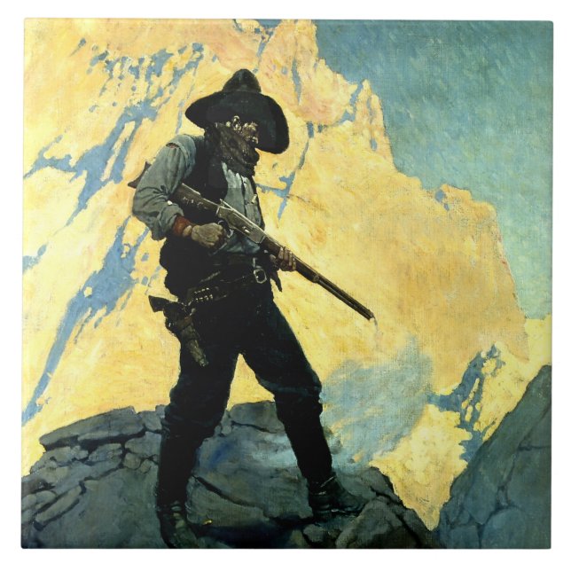 Azulejo Pintura occidental de N C Wyeth "Última Base" (Frente)