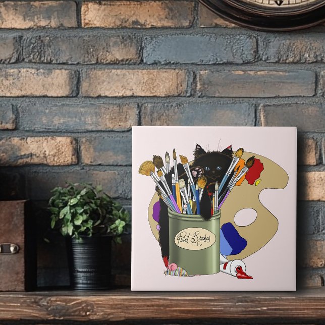Azulejo Pintura Pinceles Pallet Artista de Gatitos Negros (Subido por el creador)