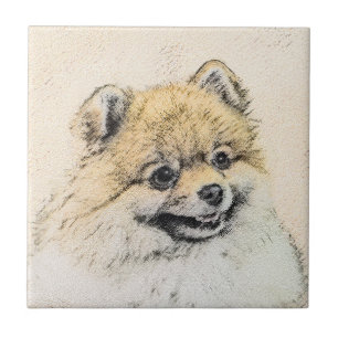 Azulejo Pintura Pomerania (Naranja) - Arte Perro Original