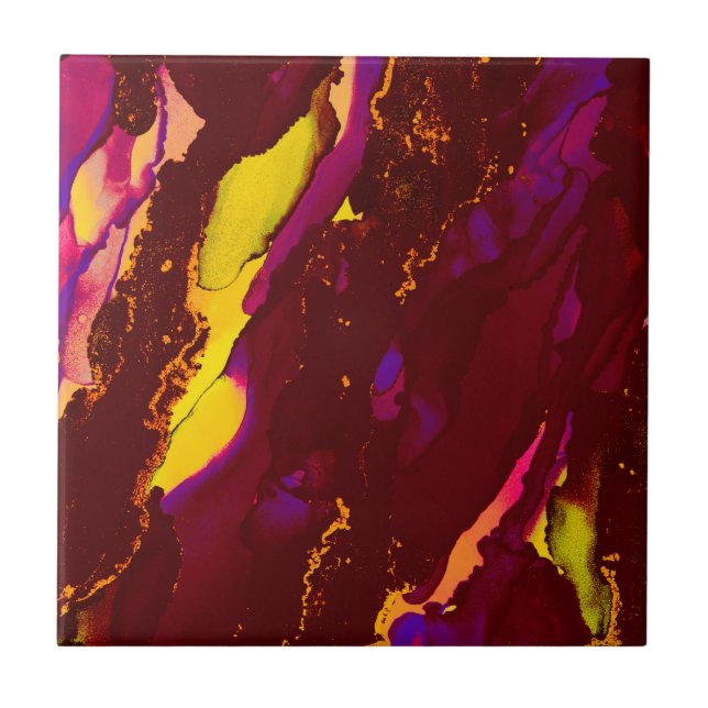 Azulejo Pintura profunda de tinta roja y dorada de alcohol (Frente)