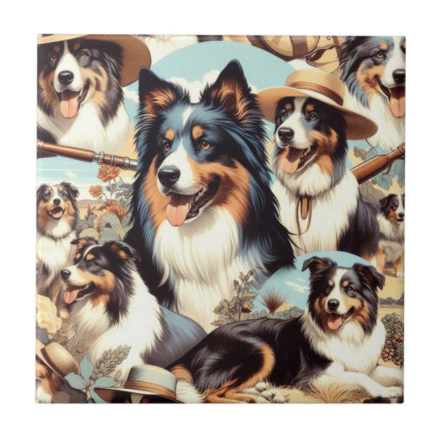 Azulejo Pintura retro australiana de pastores sin mar (Frente)