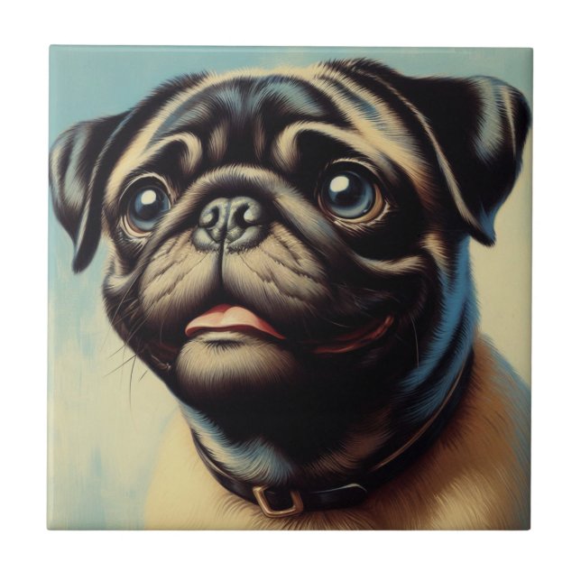 Azulejo Pintura retro de pug (Frente)