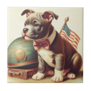 Azulejo Pintura retro-estadounidense de Toro Terrier