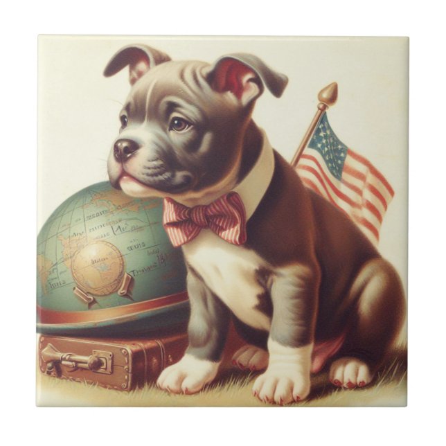 Azulejo Pintura retro-estadounidense de Toro Terrier (Frente)