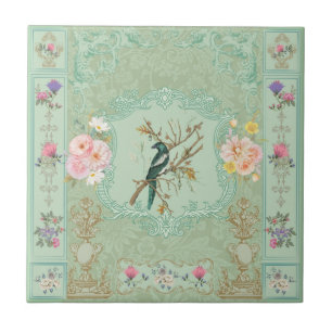 Azulejo Pintura Rococó Floral Pastel Victoriana Antigua