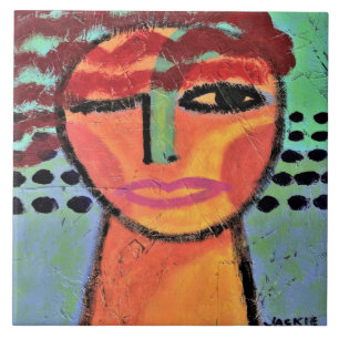 Azulejo Pintura roja abstracta de una mujer en OSB Board