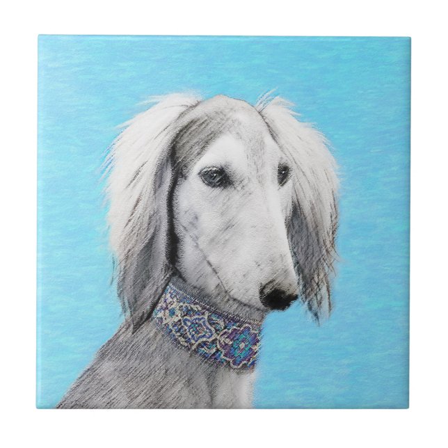 Azulejo Pintura Saluki (plateada) - Arte Perro Original. (Frente)