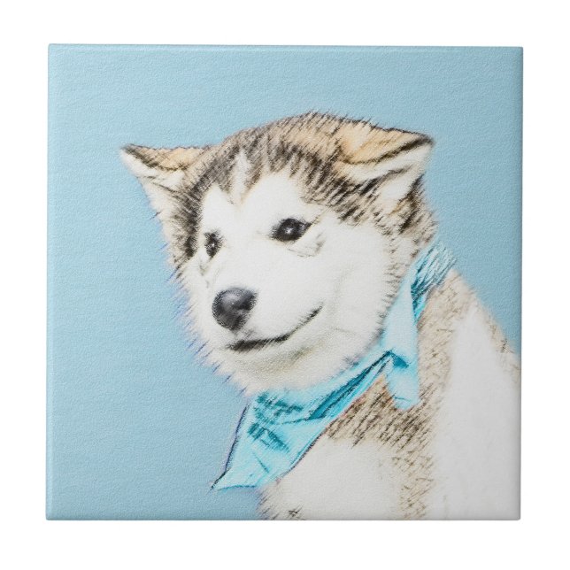 Azulejo Pintura siberiana Husky de pipa - Arte original de (Frente)