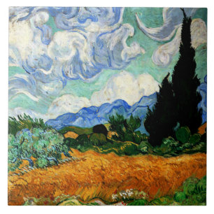 Azulejo Pintura Van Gogh, Wheatfield con árbol de ciprese