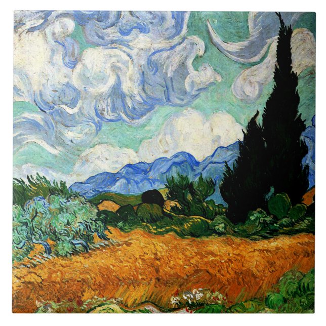Azulejo Pintura Van Gogh, Wheatfield con árbol de cipreses (Frente)