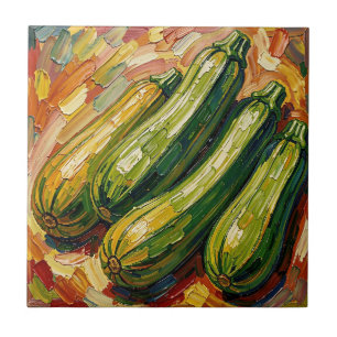 Azulejo Pintura Vibrante de Calabacín con Impasto