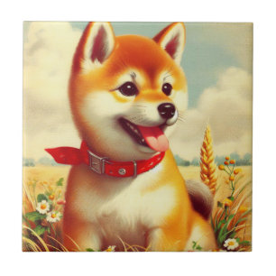 Azulejo Pintura vintage de Shiba Inu