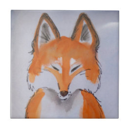 Azulejo Pintura Zen Red Fox Art Minimal de Animal Blanco