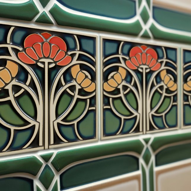 Azulejo Pinturas rojas Art Decó Pared Floral Decoración Ar (Subido por el creador)