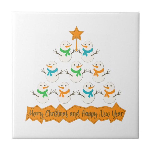 Azulejo Pirámide de árboles de Navidad hecha de muñecos de (Frente)