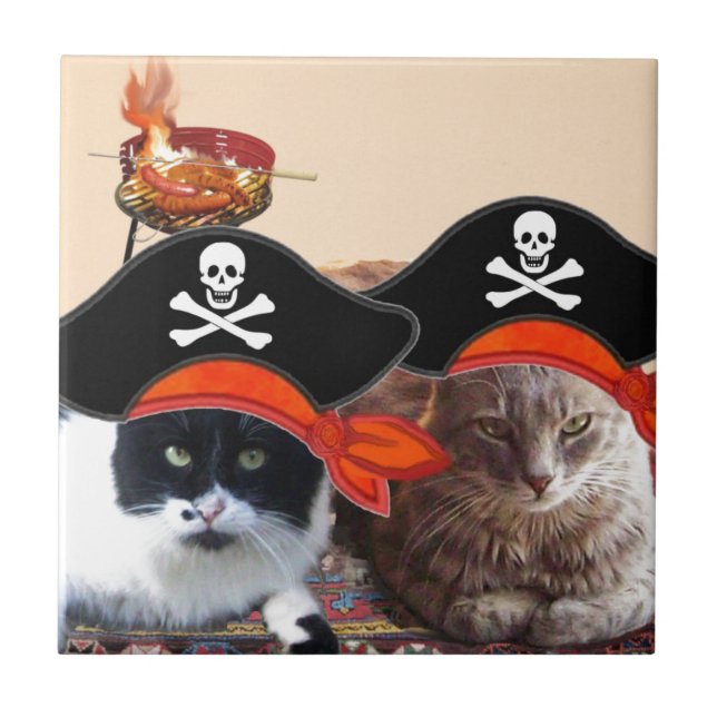 Azulejo PIRATA CATS, habla como el Día del Pirata (Frente)