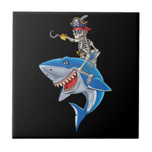 Azulejo Pirata Skeleton montando tiburón Cute niños Hallow