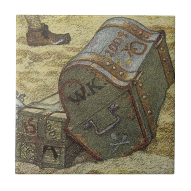 Azulejo Piratas Antiguos, William Kidd Enterrando Tesoro (Frente)