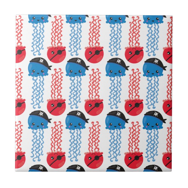 Azulejo Pirate Jellyfish, Patrón de medusas, animales mari (Frente)