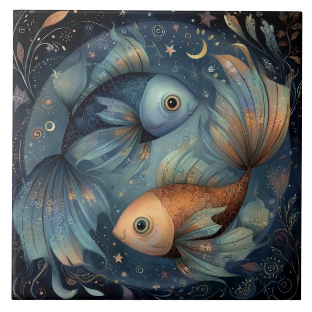 Azulejo Pisces Fish Zodiac Astrology Celestial Birthday (Frente)