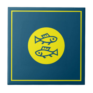 Azulejo Pisces Horoscopio Amarillo Azul Moderno Minimalist