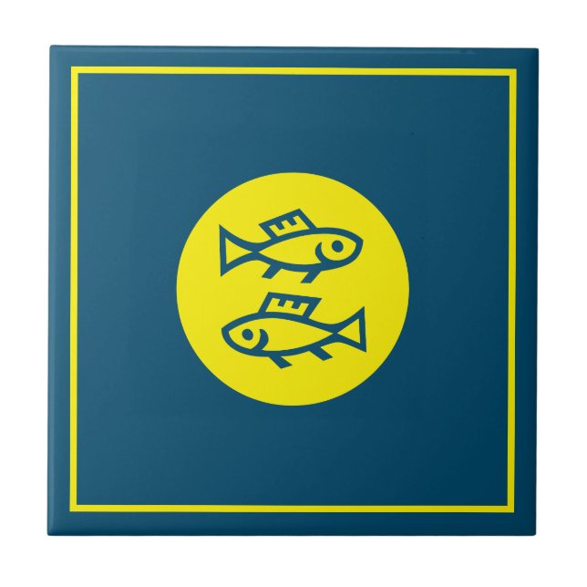 Azulejo Pisces Horoscopio Amarillo Azul Moderno Minimalist (Frente)