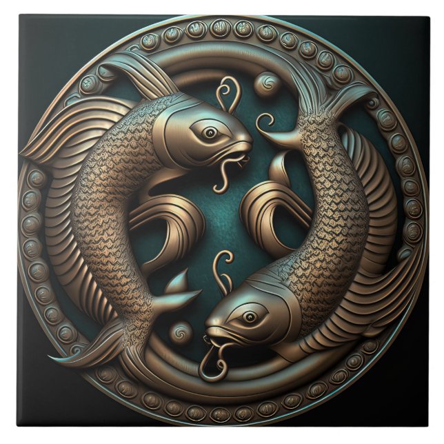 Azulejo Pisces Rótulo Zodiac Pisces Horoscopio Tile Cerámi (Frente)