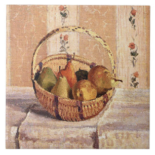 Azulejo Pissarro - Manzanas y pieles en una cesta redonda,