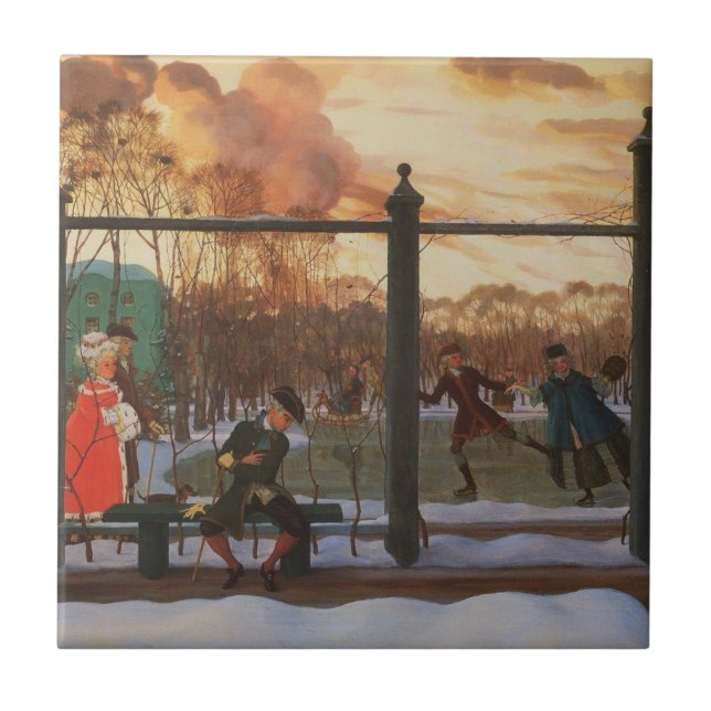 Azulejo Pista de hielo en invierno (por Konstantin Somov) (Frente)