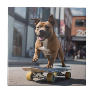 Azulejo Pista de skateboard: Un Staffy en movimiento