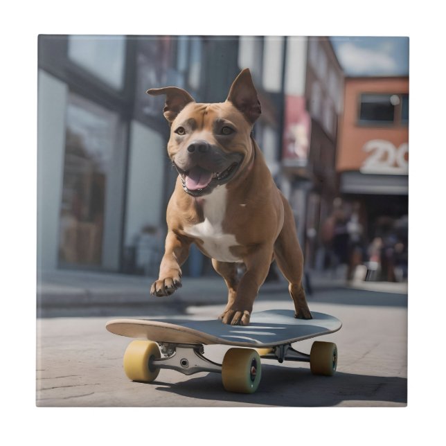 Azulejo Pista de skateboard: Un Staffy en movimiento (Frente)