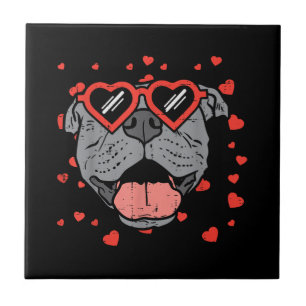 Azulejo Pitbull Face Glasses Día de San Valentín Mascota P