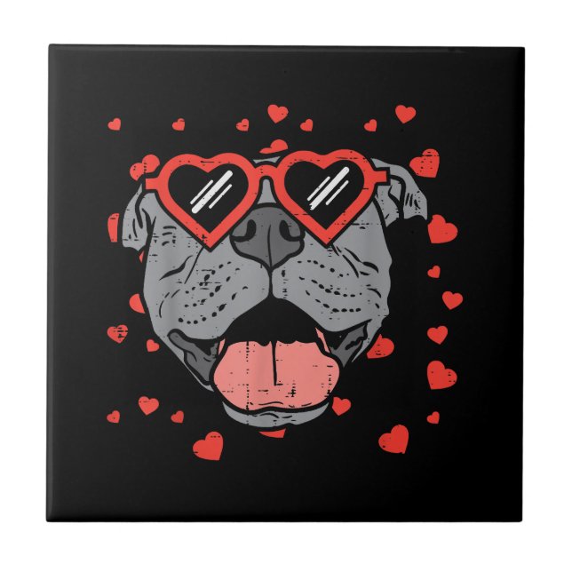 Azulejo Pitbull Face Glasses Día de San Valentín Mascota P (Frente)