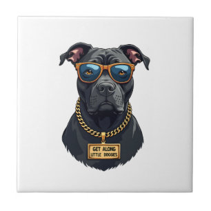 Azulejo Pitbull Genial Vintage con Gafas de Sol y Cadena d
