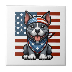 Azulejo Pitbull Patriótico Bandera Americana 4 de Julio Ba