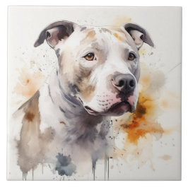 Azulejo Pitbull Terrier Watercolor Dog Art