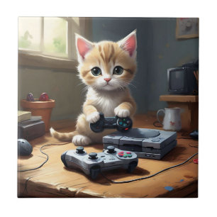 Azulejo "Pixel Paws: The Gamer Kitten in Action"