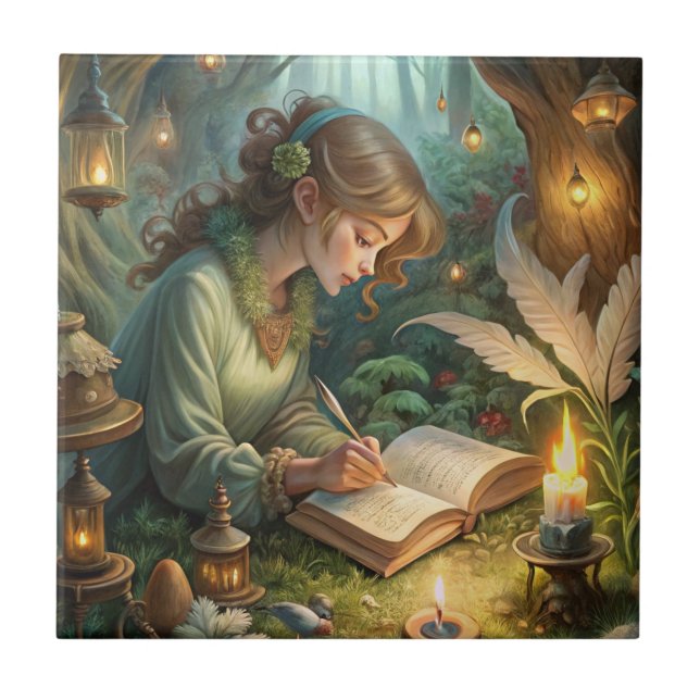 Azulejo Pixie Girl Writing (Frente)