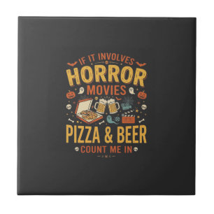 Azulejo Pizza Cerveza Películas De Terror Diseño De Hallow