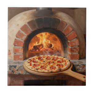 Azulejo Pizza de Pepperoni a la Leña Rústica Italiana