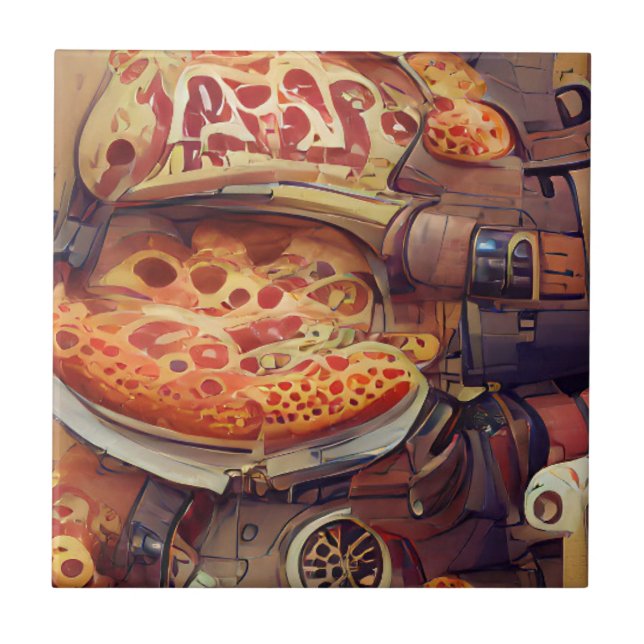 Azulejo Pizza steampunk gráfico arte abstracto (Frente)