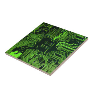 Azulejo Placa de circuito electrónico verde del nerd de sa