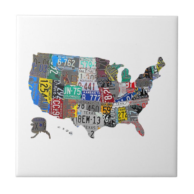 Azulejo Placa de licencia de bandera de mapa de Estados Un (Frente)
