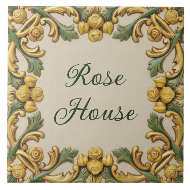 Azulejo Placa de nombre de casa personalizada Flores de Ro (Frente)